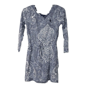 RALPH LAUREN girls 4T navy & white paisley dress, long sleeve 100% cotton